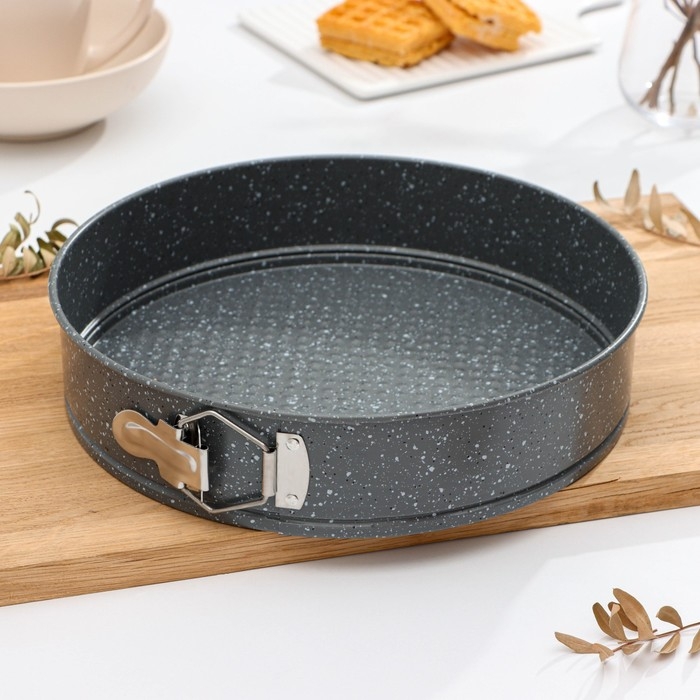 Форма Доляна для выпечки &laquo;Элин Мрамор&raquo;, 28&times;6,5 см, съёмное дно, антипригарное покрытие, цвет серый