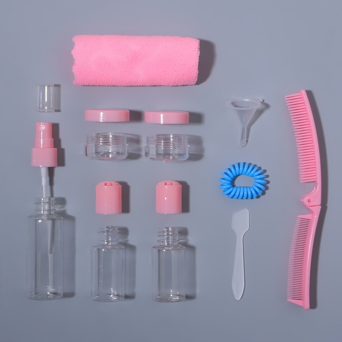 Набор для хранения, в футляре, 9 предметов, цвет прозрачный/розовый Набор для хранения, в футляре, 9 предметов, цвет прозрачный/розовый