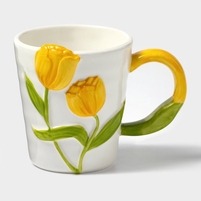 Кружка «Тюльпан», 350 мл, жёлтый цветок, керамика, белая Кружка «Тюльпан», 350 мл, жёлтый цветок, керамика, белая