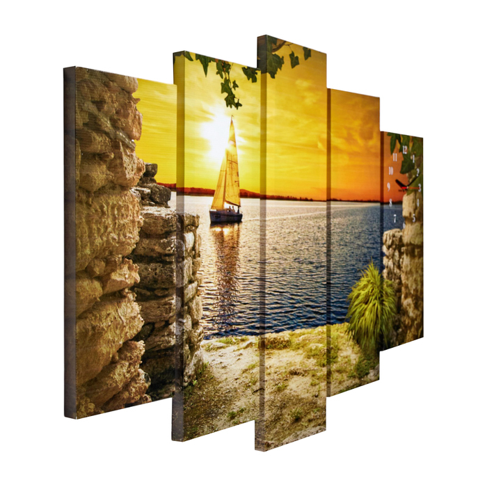 Часы-картина настенные, модульные Часы-картина настенные, модульные "Парусник на закате", бесшумные, 80 х 140 см