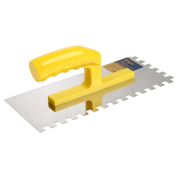 Гладилка ТУНДРА, нержавеющая сталь, пластиковая рукоятка, зуб 10 х 10 мм, 125 х 280 мм