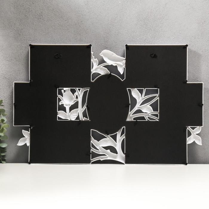 Фоторамка пластик на 7 фото 10х10, 10х15 см Фоторамка пластик на 7 фото 10х10, 10х15 см "Птица и шиповник" белый 33,5х52 см