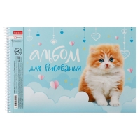 Альбом для рисования А4, 32 листа на гребне "Пушистые мордочки", обложка мелованный картон, перфорация на отрыв, блок 100 г/м2, МИКС