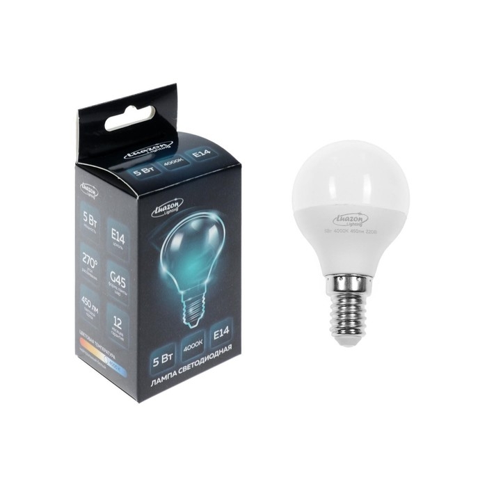 Лампа cветодиодная Luazon Lighting, G45, 5 Вт, E14, 450 Лм, 4000 К, дневной свет Лампа cветодиодная Luazon Lighting, G45, 5 Вт, E14, 450 Лм, 4000 К, дневной свет