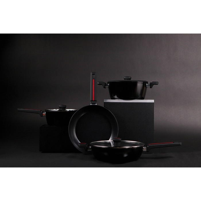 Сковорода Magistro Flame, d=28 см, h=7,5 см, со стеклянной крышкой, ручка soft-touch, антипригарное покрытие, индукция, цвет чёрный Сковорода Magistro Flame, d=28 см, h=7,5 см, со стеклянной крышкой, ручка soft-touch, антипригарное покрытие, индукция, цвет чёрный