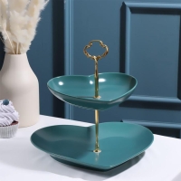 Блюдо керамическое 2-х ярусное &laquo;Сердца&raquo;, 19&times;18/26&times;25 см, цвет зелёный