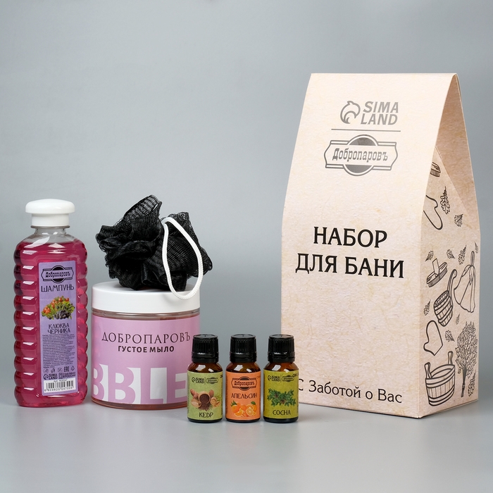 Подарочный набор Подарочный набор "6 в 1" Шампунь, густое мыло, эфирное масло 3 шт по 17 мл, мочалка черная