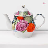 Сервиз чайный керамический на металлической подставке Доляна «Роспись», 13 предметов: 6 чашек 210 мл, 6 блюдец d=14 см, чайник 1 л Сервиз чайный керамический на металлической подставке Доляна «Роспись», 13 предметов: 6 чашек 210 мл, 6 блюдец d=14 см, чайник 1 л