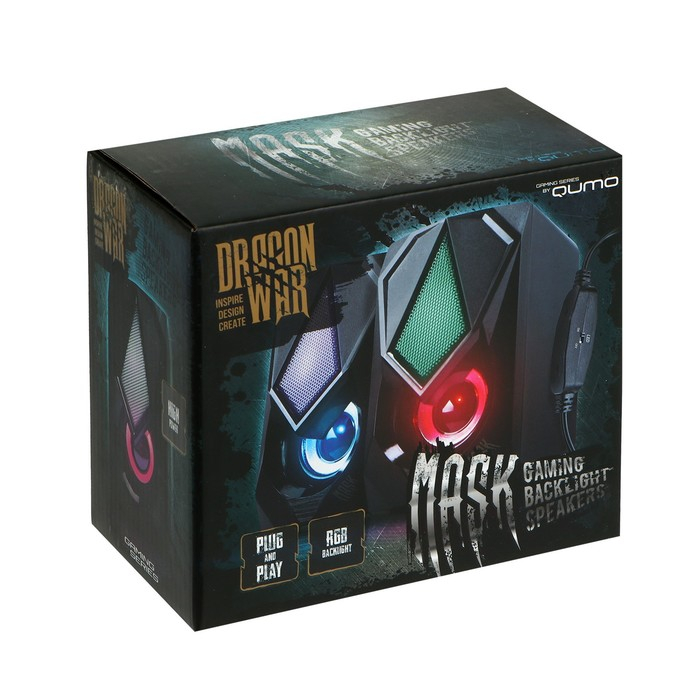 Компьютерные колонки 2.0 Qumo Mask AS004, 2х5 Вт, USB, RGB подсветка, чёрные