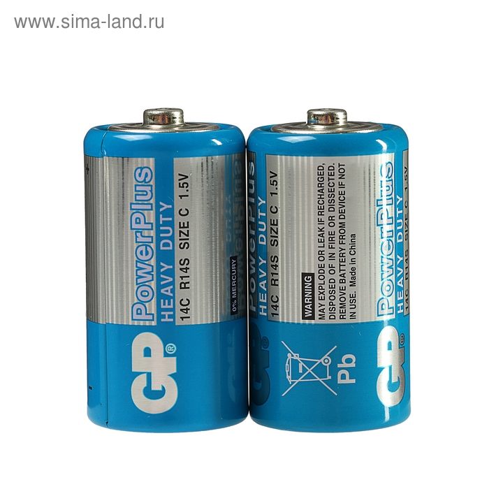 Батарейка солевая GP PowerPlus Heavy Duty, C, R14-2S, 1.5В, спайка, 2 шт. Батарейка солевая GP PowerPlus Heavy Duty, C, R14-2S, 1.5В, спайка, 2 шт.