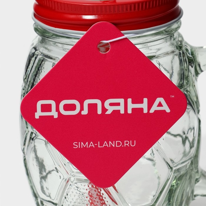 Кружка стеклянная с крышкой и трубочкой Доляна &laquo;Мяч&raquo;, 500 мл, цвет МИКС