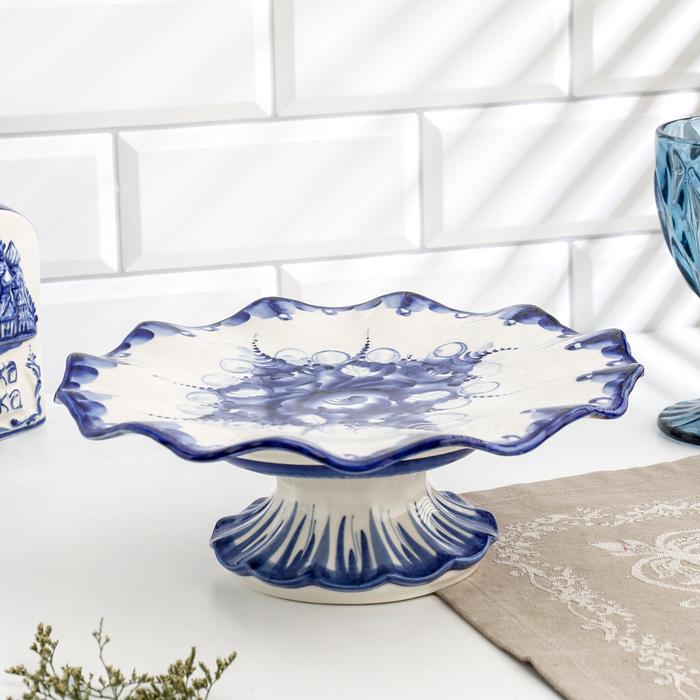 Тортница Тортница "Кружево", гжель, фарфор, d=26 см