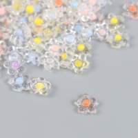 Декор для творчества пластик "Цветок с цветной серединкой" глянец набор 80 шт  0,7х0,7 см