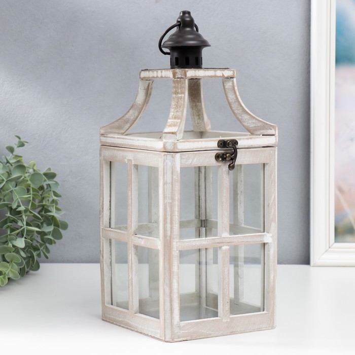 Подсвечник дерево Подсвечник дерево "Фонарь - веранда" белый состаренный набор 2 шт 35х15х15, 53х20х20 см