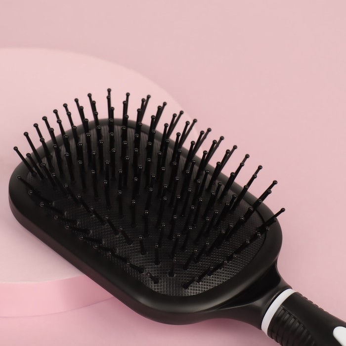 Расчёска массажная, широкая, с зеркалом, 8,3 &times; 24 см, цвет чёрный/белый