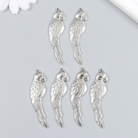 Декор для творчества металл "Попугай" набор 6 шт серебро 1,6х5,5 см