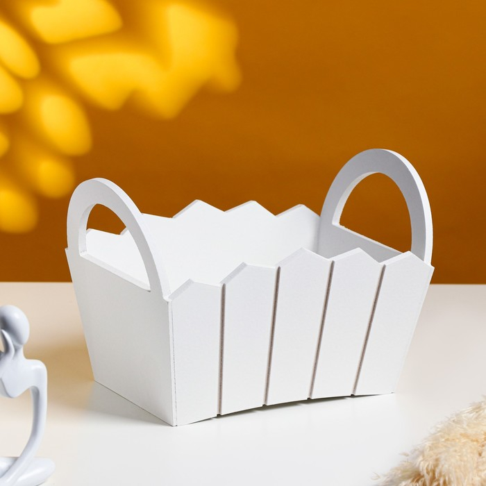 Кашпо деревянное 25&times;16&times;17 см "Мария", ручки боковые, МДФ, белое