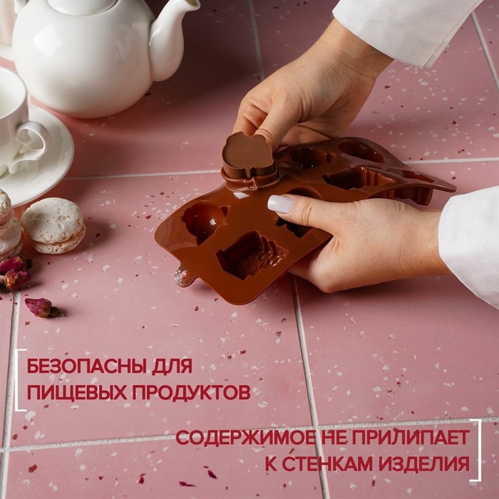 Форма для мармелада Доляна «Машинки», силикон, 21×11 см, 8 ячеек (4,3×3,5 см), цвет коричневый Форма для мармелада Доляна «Машинки», силикон, 21×11 см, 8 ячеек (4,3×3,5 см), цвет коричневый