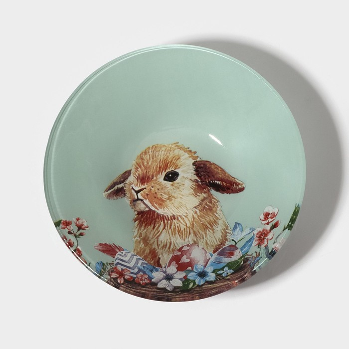 Набор тарелок стеклянных Доляна &laquo;Кролик&raquo;, 19 предметов: 6 десертных тарелок, 6 обеденных тарелок, 6 мисок, салатник