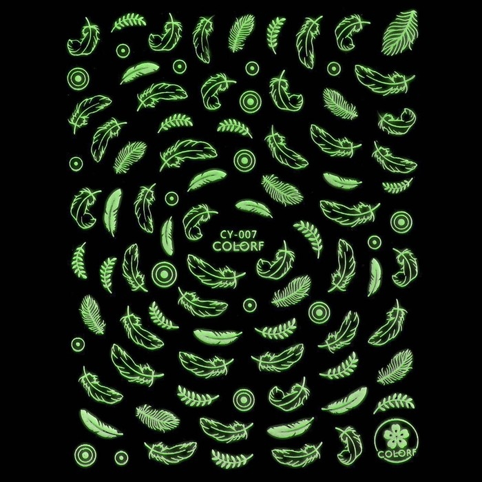 Наклейки для ногтей «Воздушые перья», флуоресцентные, цвет белый Наклейки для ногтей «Воздушые перья», флуоресцентные, цвет белый