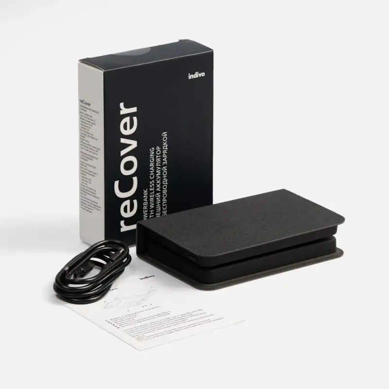Внешний аккумулятор с беспроводной зарядкой reCover, черный Внешний аккумулятор с беспроводной зарядкой reCover, черный