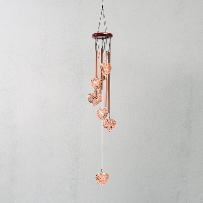 Музыка ветра металл "Сердца" 5 трубок 6 сердец 67 см