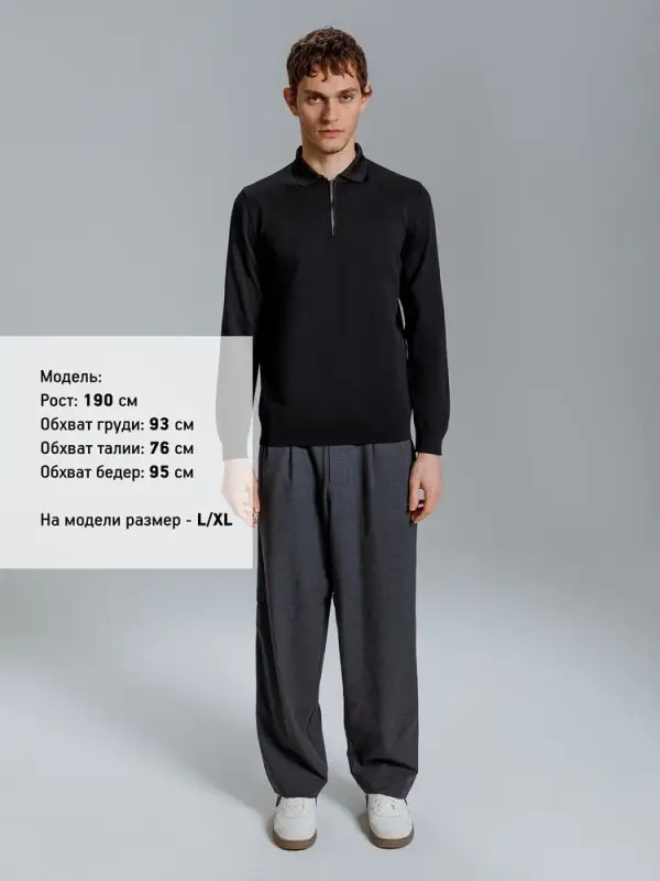 Рубашка поло мужская с длинным рукавом Terrazzo, черная, размер S/M