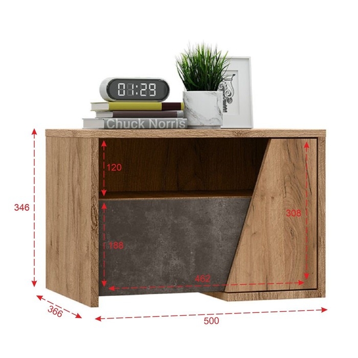 Тумба прикроватная Соренто, 500х366х346, Дуб крафт/Бетон темный Тумба прикроватная Соренто, 500х366х346, Дуб крафт/Бетон темный