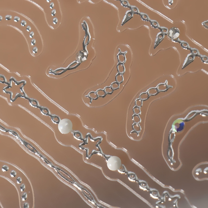 Наклейки для ногтей «Цепи», объёмные, фольгированные, со стразами и бусинами, цвет серебристый Наклейки для ногтей «Цепи», объёмные, фольгированные, со стразами и бусинами, цвет серебристый