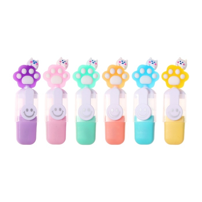 Набор маркеров текстовыделителей 6 штук 6 цветов, в пенале на молнии Лапки смайл Набор маркеров текстовыделителей 6 штук 6 цветов, в пенале на молнии Лапки смайл