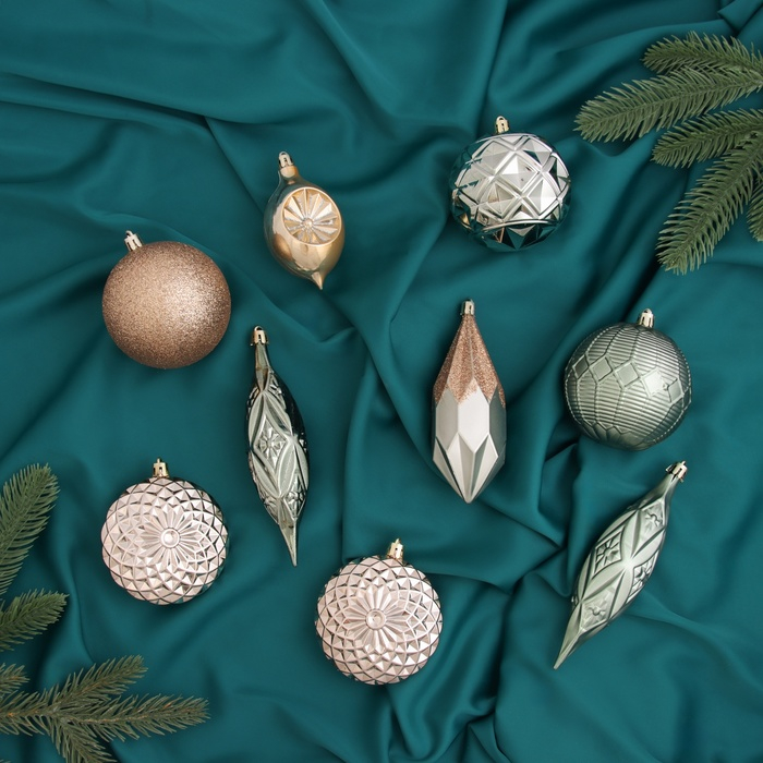 Набор украшений пластик 16 шт Набор украшений пластик 16 шт "Вереница" (8 шаров, 8 сосулек) зелёно-коричневый