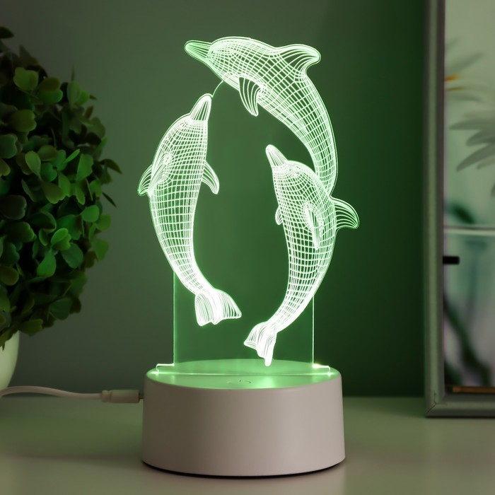 Светильник сенсорный "Дельфины" LED 7 цветов USB/от батареек белый  RISALUX