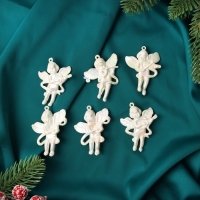 Украшение ёлочное "Ангелочки перелив" (набор 6 шт) 5,5х4 см, белый перламутр
