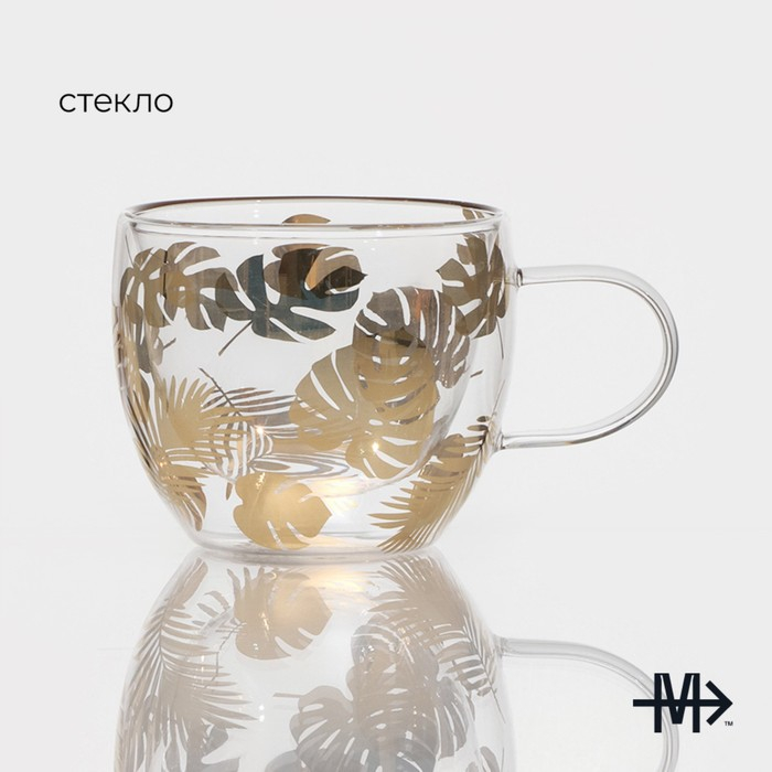 Кружка стеклянная с двойными стенками Magistro «Дуо. Тропики», 160 мл, 12,5×9×7,5 см Кружка стеклянная с двойными стенками Magistro «Дуо. Тропики», 160 мл, 12,5×9×7,5 см