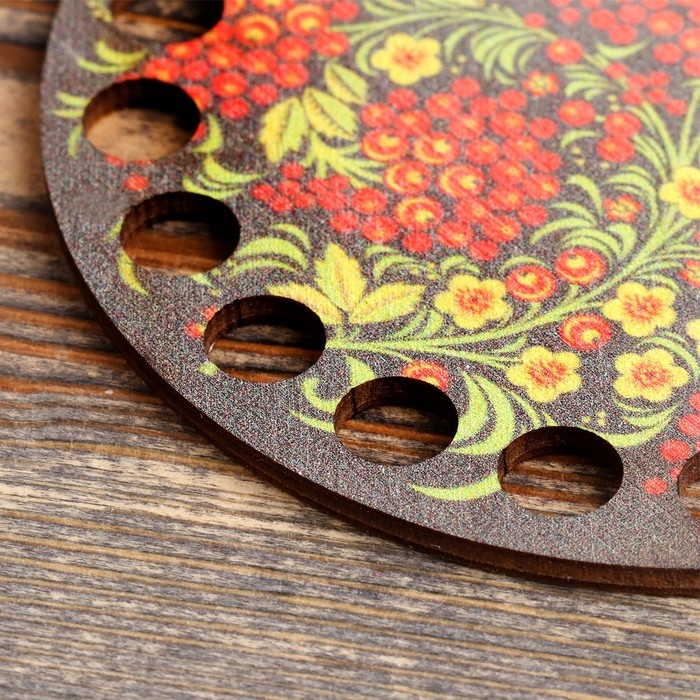 Заготовка для вязания "Хохлома", донышко фанера 3 мм, 10 см, d=9мм