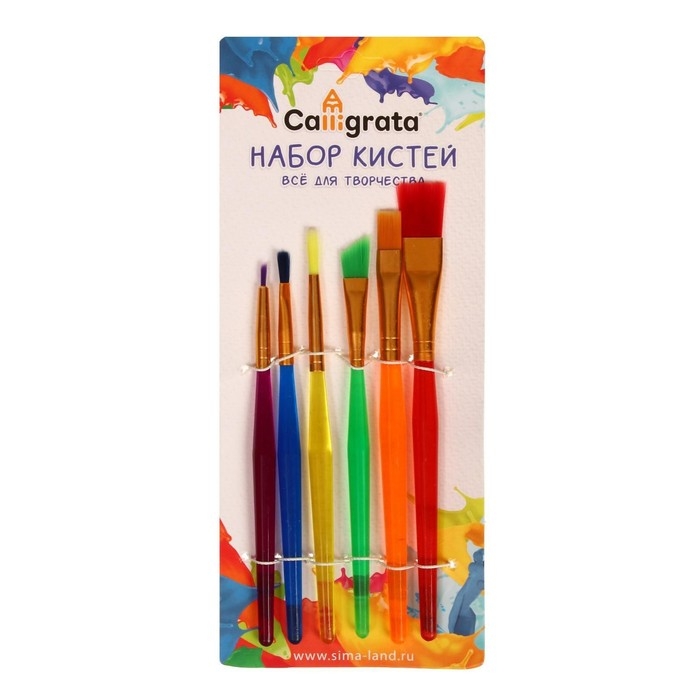 Набор кистей "Радуга" синтетика, 6 штук