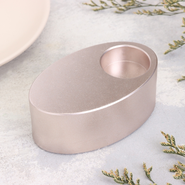 Подсвечник "Узкий овал. Мрамор" из гипса,11,5х7х4см,шампань