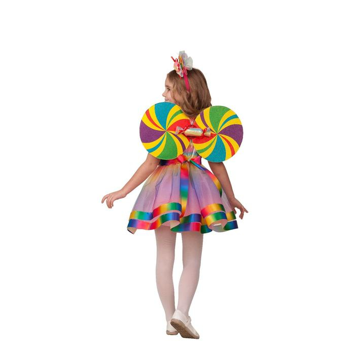 Карнавальный костюм &laquo;Конфетка&raquo;, платье, головной убор, крылья, р. 28, рост 110 см