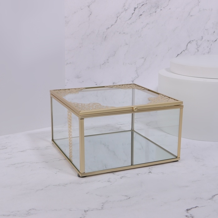 Органайзер для хранения &laquo;GREAT&raquo;, с крышкой, стеклянный, с зеркальным дном, 1 секция, 15 &times; 15 &times; 8,5 см, цвет прозрачный/медный