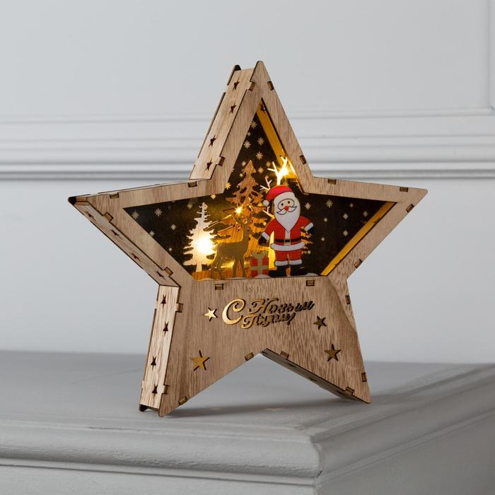 Светодиодная фигура &laquo;Дед Мороз с оленем&raquo; 22 &times; 22 &times; 4 см, дерево, батарейки АААх2 (не в комплекте), свечение тёплое белое