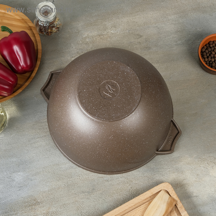 Казан &laquo;Гранит Brown&raquo;, 5 л, стеклянная крышка, литые ручки, антипригарное покрытие, цвет коричневый