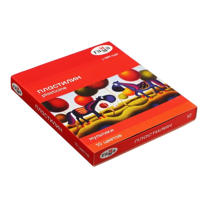 Пластилин 10 цветов 200 г, Гамма Пластилин 10 цветов 200 г, Гамма "Мультики", со стеком, картонная упаковка 280017