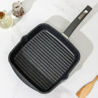 Сковорода-гриль квадратная &laquo;Гранит&raquo;, 26&times;26 см, пластиковая ручка, стеклянная крышка, антипригарное покрытие, цвет серый