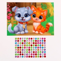 Аппликация стразами для детей «Щенок с Котенком», А6, набор для творчества Аппликация стразами для детей «Щенок с Котенком», А6, набор для творчества