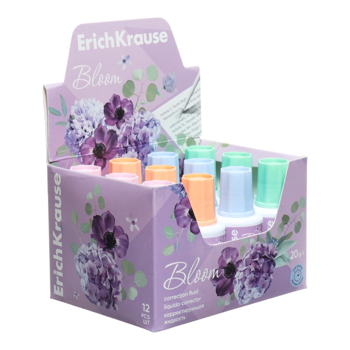 Корректирующая жидкость 20 мл, ErichKrause, Pastel Bloom, экономичный расход, на основе растворителя, кисть, микс (цена за 1 шт) Корректирующая жидкость 20 мл, ErichKrause, Pastel Bloom, экономичный расход, на основе растворителя, кисть, микс (цена за 1 шт)
