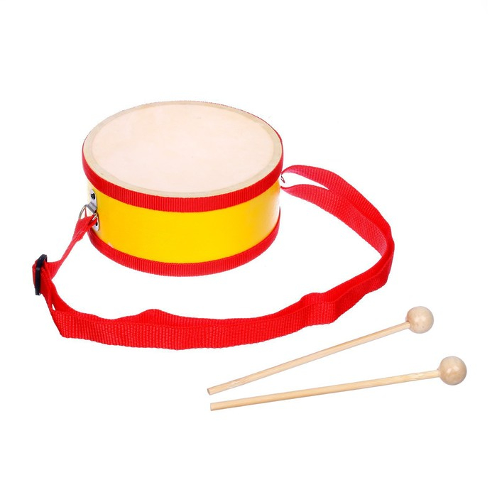 Игрушечный барабан, с палочками, на ленте, бумажная мембрана, размер: 15 × 15 × 7 см Игрушечный барабан, с палочками, на ленте, бумажная мембрана, размер: 15 × 15 × 7 см