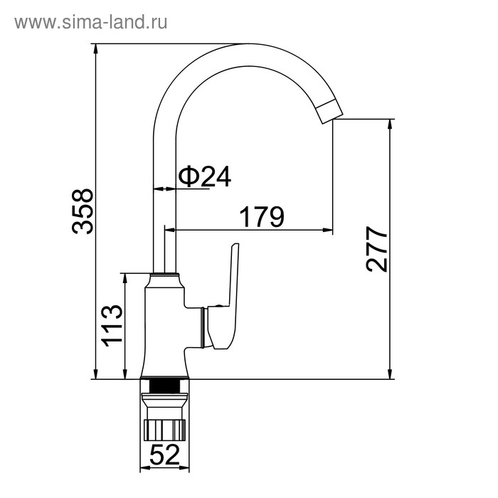 Cмеситель для кухни Accoona A4568, однорычажный, высокий излив, с гайкой, силумин, хром Cмеситель для кухни Accoona A4568, однорычажный, высокий излив, с гайкой, силумин, хром
