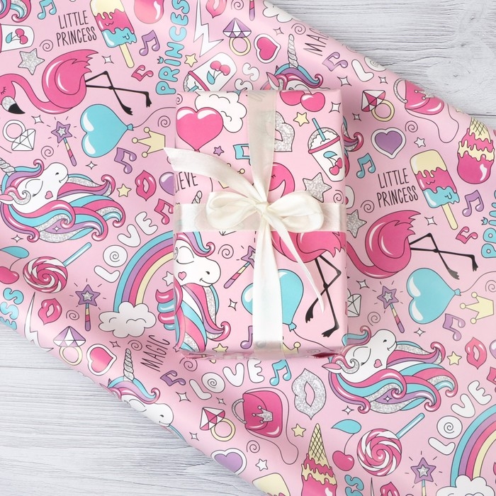 Бумага упаковочная глянцевая &laquo;Единороги&raquo;, 70 х 100 см, 1 лист