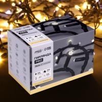 Гирлянда &laquo;Нить&raquo; 10 м, IP65, УМС, тёмная каучуковая нить, 100 LED, свечение тёплое белое, мерцание, 220 В