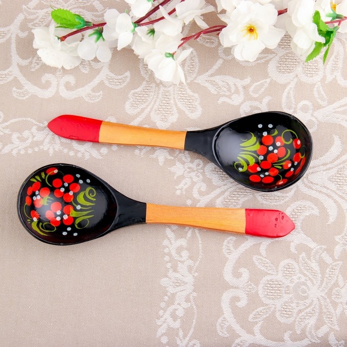Ложка &laquo;Чернушка&raquo;, салатная, 6&times;21, хохлома
